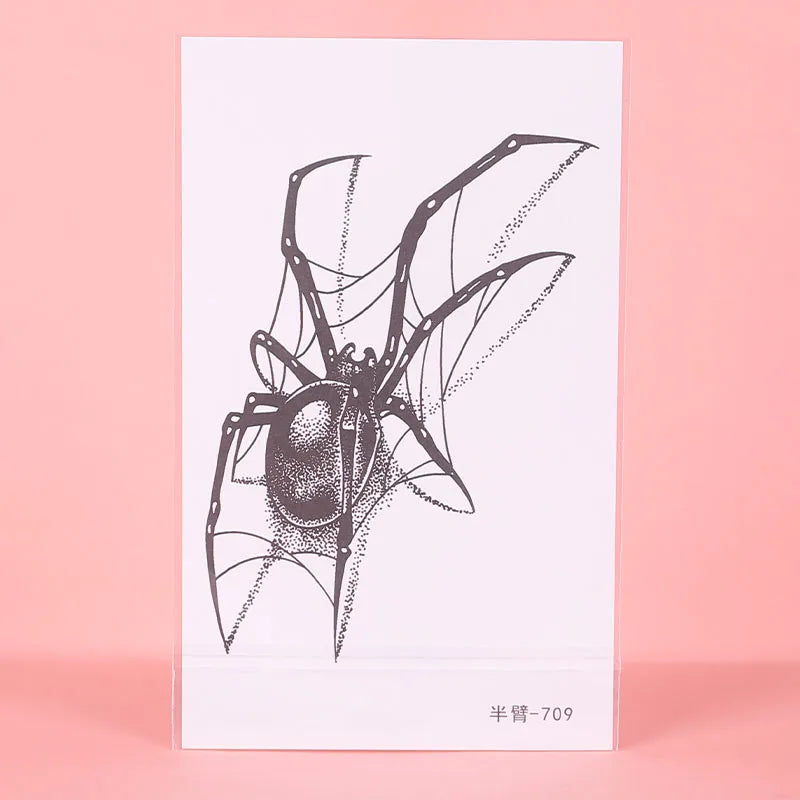 Qfdian Black Spider Temporary Tattoo Stickers Waterproof Long Lasting One Week To Two Weeks,realistic, For Men Neck Arm Chest