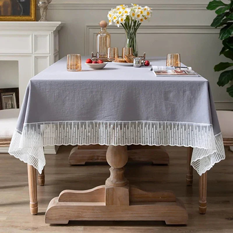 Qfdian White Lace Tablecloth French Style Meteor Shower Coffee Table Dressing Table Cover Cloth for Wedding Party Christmas Decorations