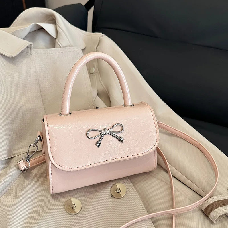 Qfdian Women Shoulder Bags New Bow Small Niche Simple High Quality Single Crossbody Bags Small Square Handbags and Purse