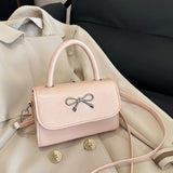 Qfdian Women Shoulder Bags New Bow Small Niche Simple High Quality Single Crossbody Bags Small Square Handbags and Purse