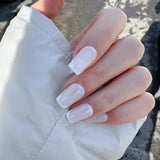 Qfdian 10pcs Handmade French Tip Press On Nails White Simple Style for Daily Life False Fake Nails Short Coffin Finished Fingernails