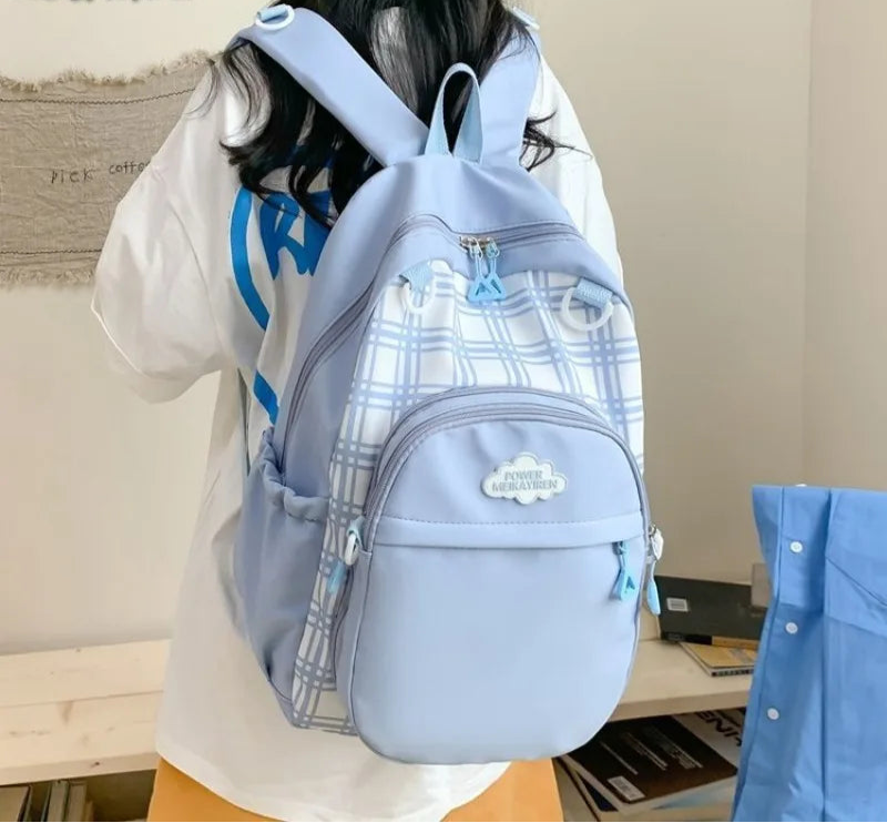 Qfdian Y2k Aesthetic Contrast Color Plaid Schoolbags Women Preppy Kawaii All Match Ita Bags Transparent High-capacity Student Backpacks