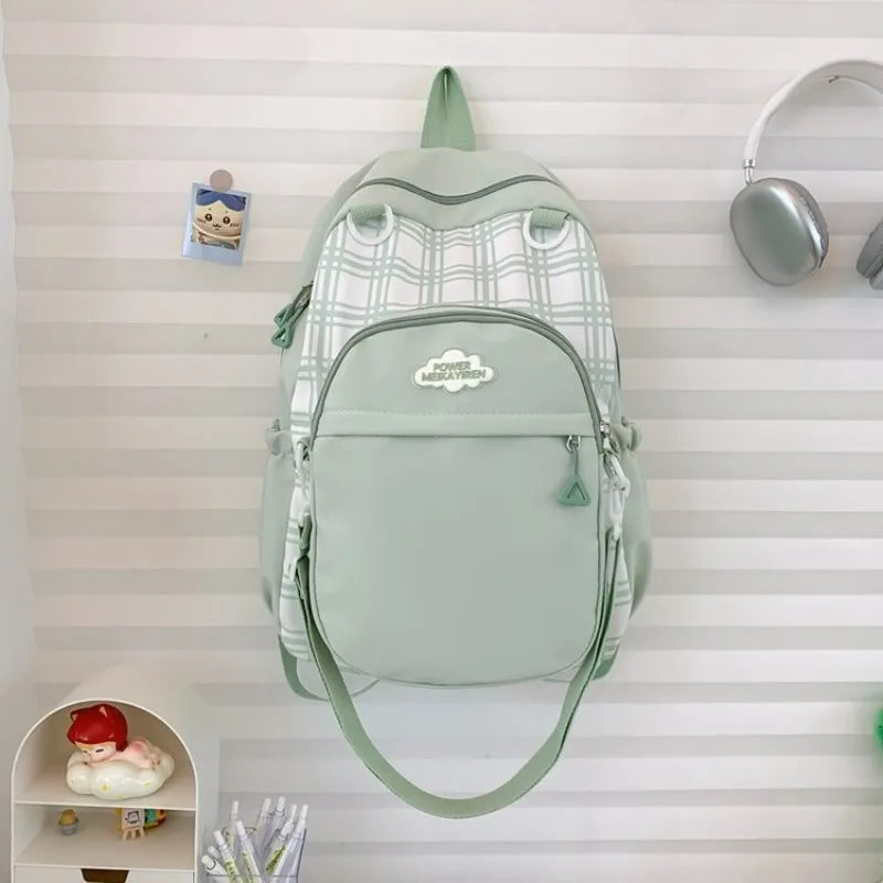 Qfdian Y2k Aesthetic Contrast Color Plaid Schoolbags Women Preppy Kawaii All Match Ita Bags Transparent High-capacity Student Backpacks