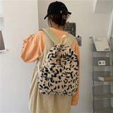 Qfdian Personality Fashion Leopard Fluffy Rucksack Y2k Preppy Casual Harajuku Backpack High-capacity Vintage Grunge Students Schoolbags