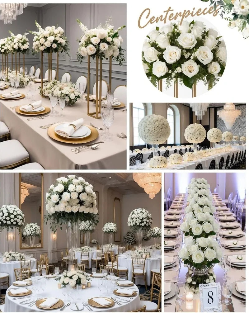 Qfdian 100PCS White Roses Artificial Flowers Bulk Fake Velvet Roses with Bendable Long Stems for Wedding Home Arrangement Event Parties