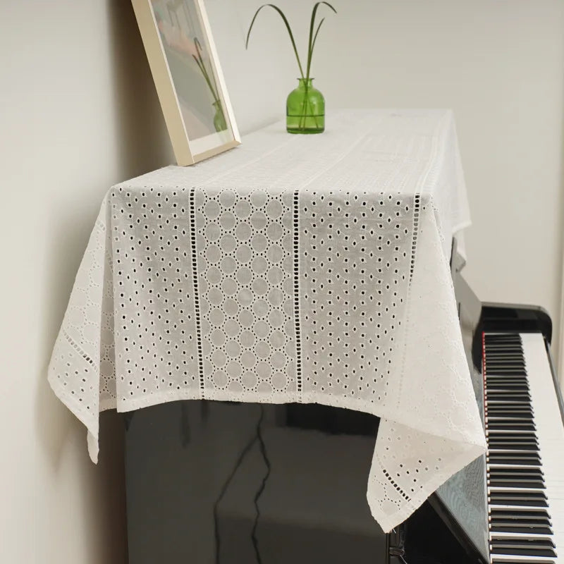 Qfdian Lace Tablecloth Embroidered TableCover Square Classic Dustproof Table Protector for Kitchen Dining Room Party Wedding Decoration