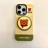 Qfdian Cartoon winter bear cute phone case for iphone 15pro 14promax 13promax 16 14 13 15 pro max magnetic stand holder ins fundas