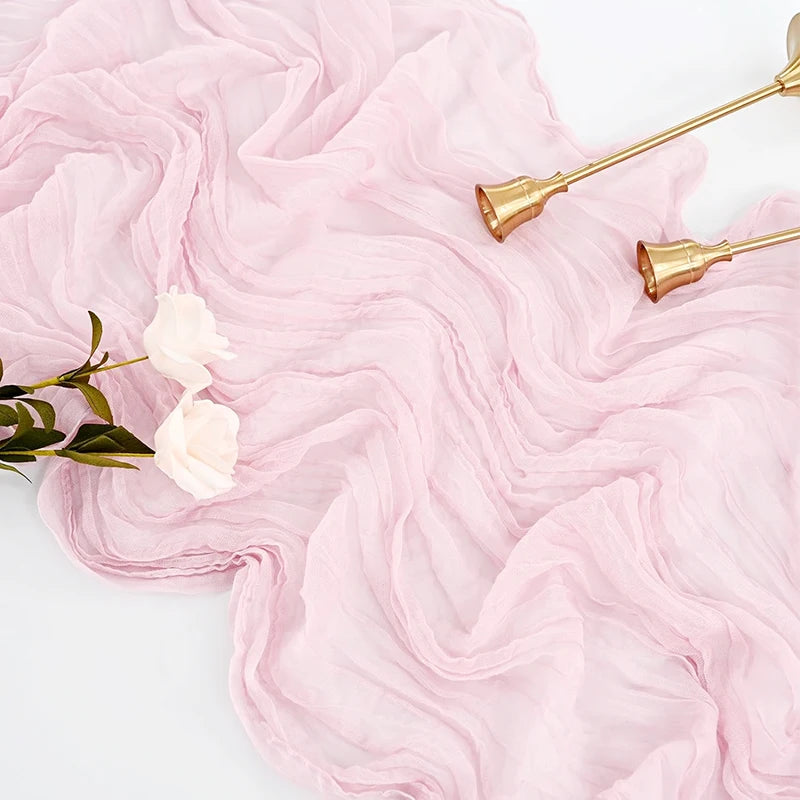 Qfdian Beige Table Runner Gauze Cheesecloth Rustic Sheer Boho Wedding Decoration Tablecloth Baby Shower Christmas Birthday Party Decors