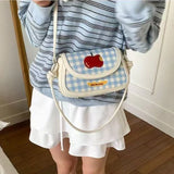 Qfdian Patchwork Contrast Color Plaid Underarm Bag Japanese Girls Kawaii Sweet Shoulder Handbags Y2k Women Fashion Chic Crossbody Bags