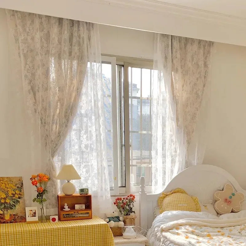 Qfdian 1 Panel Kids Blackout Curtain for Bathroom Bedroom Living Room Classroom Sheer Overlay Double Layer Rod Pocket Drapery with Lace