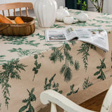 Qfdian Green Printed Pines Birds Tablecloths Rectangle Cotton Linen Table Cloth Table Cover for Kitchen Dining Tables Picnic Decoration