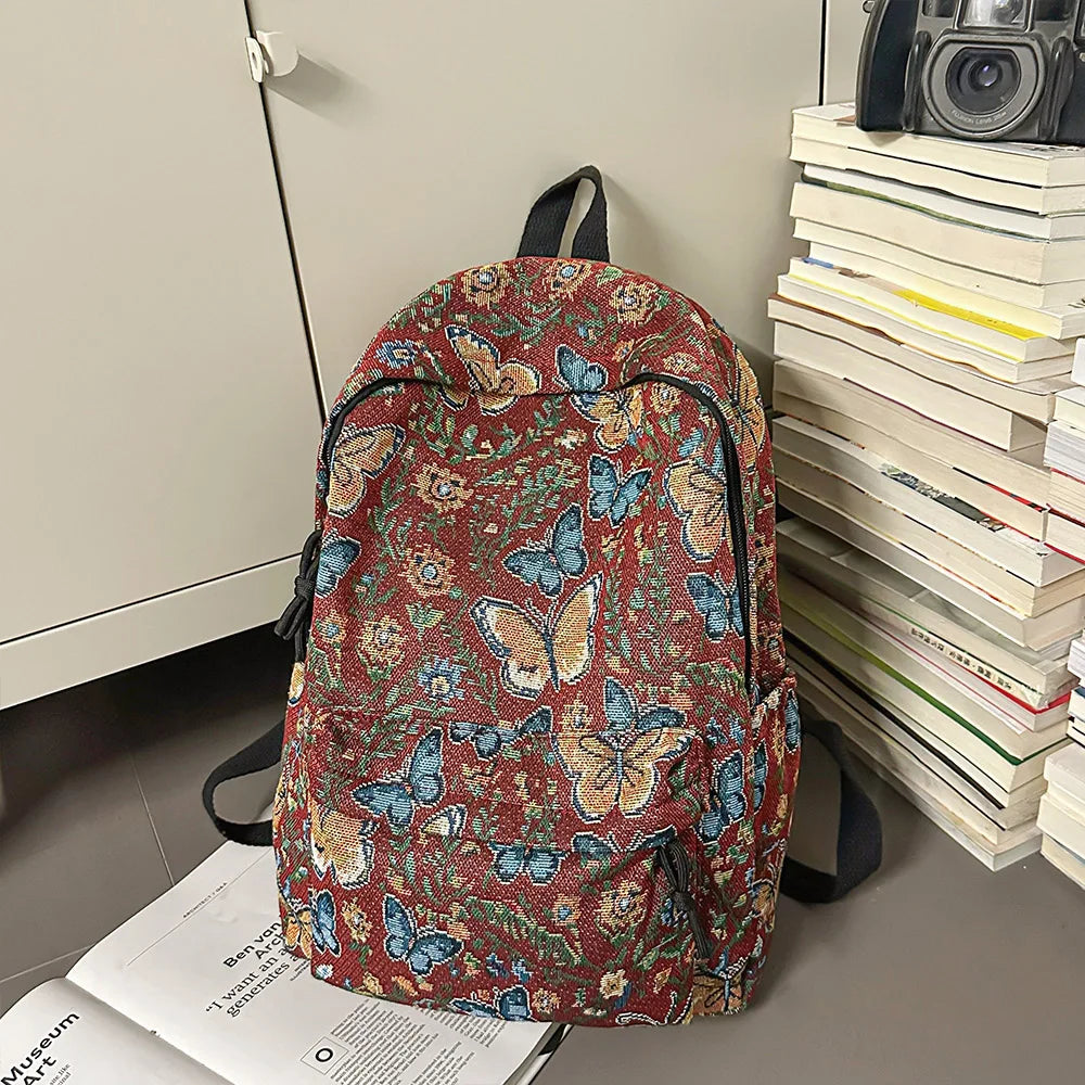 Qfdian New Chinese Style Woven Flower Backpack 2025 New Large Capacity Fashionable Lightweight Travel Bag Backpack
