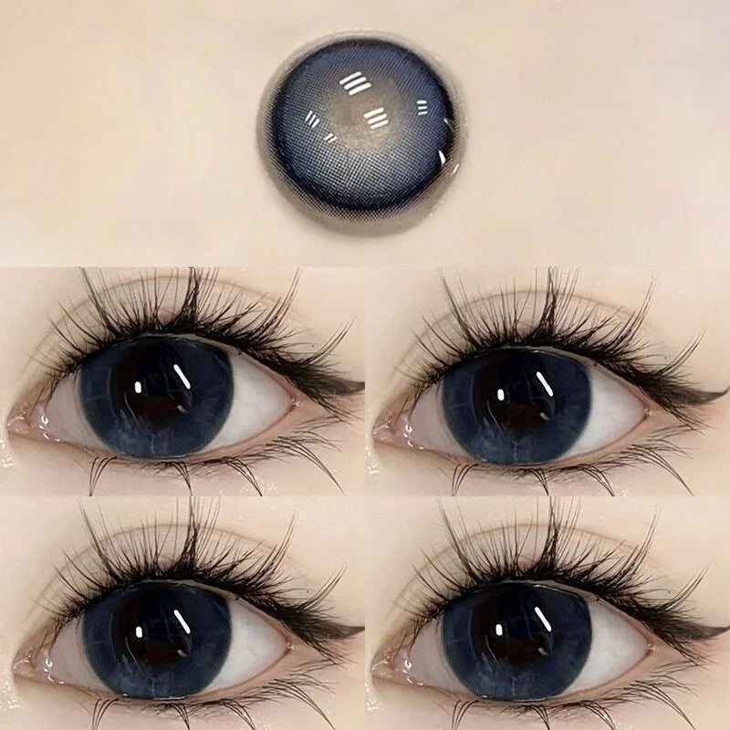 Qfdian Myopia Blue Color Contact Lenses Black Pupil 6months 1pair Cosmetic Lenses