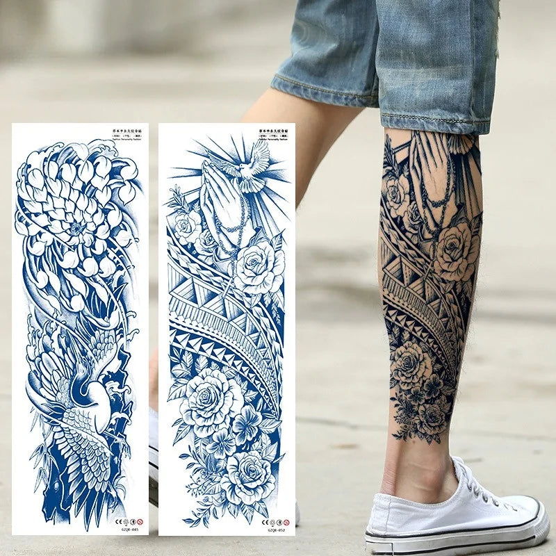Qfdian Full Leg Arm Temporary Herbal Juice Ink Tattoo Stickers Lasting  15 Days Waterproof Tattoo  Animal  Tattoo Stickers for Men Boys
