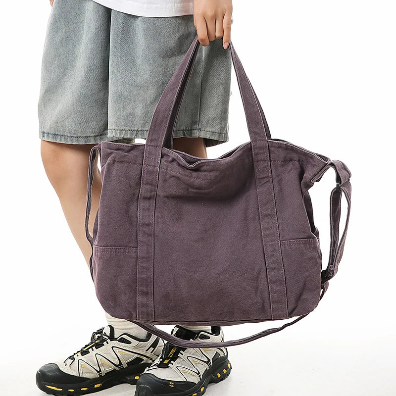 Qfdian Large Capacity Canvas Shoulder Bags High Quality 100% Cotton Handbags Solid Cloth Casual Totes Simple Preppy Style Packages