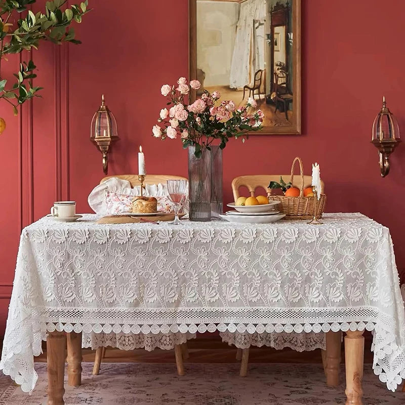 Qfdian Luxury Lace Tablecloth Rectangular for Living Room Bedroom Tea Cover Table Cover Bridal Baby Shower Embroider Wedding Decoration