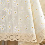 Qfdian Cotton Blend Tablecloth Beige Floral Printed Washable Farmhouse Table Cover for Wedding Party Living Room Baby Shower Decoration