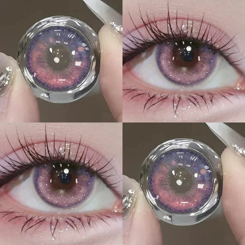 Qfdian 2Pieces Color Contact Lenses Bling Pupil Beauty Cosplay Color Circle Lens Yearly Galaxy Colour Contacts with Box