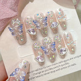 Qfdian 10Pcs Handmade Press On Nails Big Planet Designed Fake Nails with Butterfly Art Glitter False Coffin Nails Diamond Wearable Tips