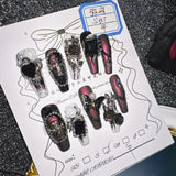Qfdian 10Pcs High Quality Handmade Press on Nails Mihai Matte Darkening Niche Style Spicy Girl Nail Drill Decoration