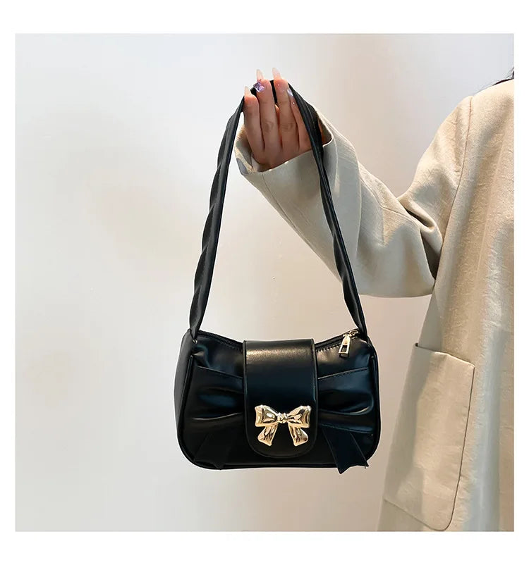Qfdian Underarm Small Square Bag Butterfly Knot PU Single Shoulder Handbag Women's Crossbody Tote