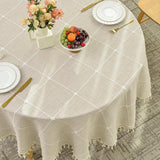 Qfdian Round Tassel Plaid Tablecloths Heavy Weight Cotton Linen Fabric Dust-Proof Table Cover Kitchen Dining Party Tabletop Decorations