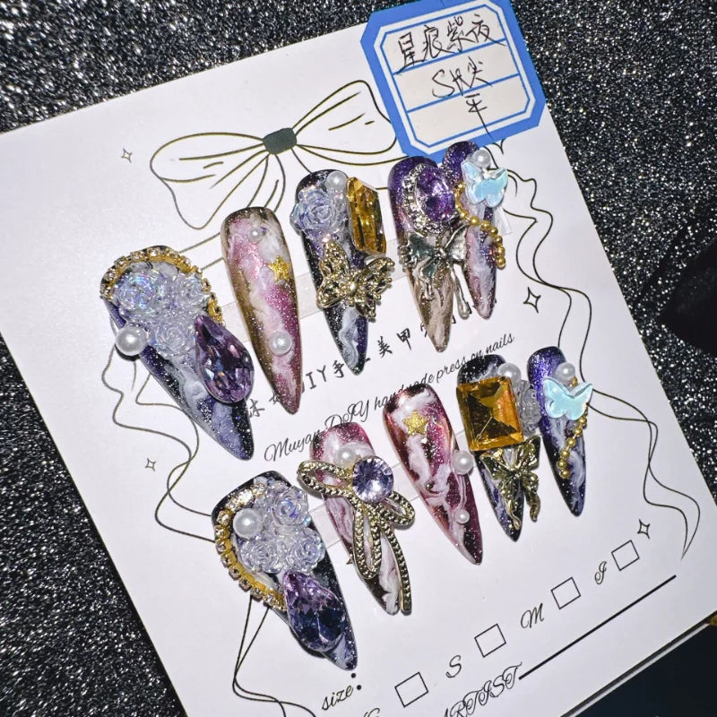 Qfdian 10Pcs High Quality Handmade Press on Nail Real Time Shooting of Sacrificial Spirit Heavy Industry Gothic Dark Bloody Personality