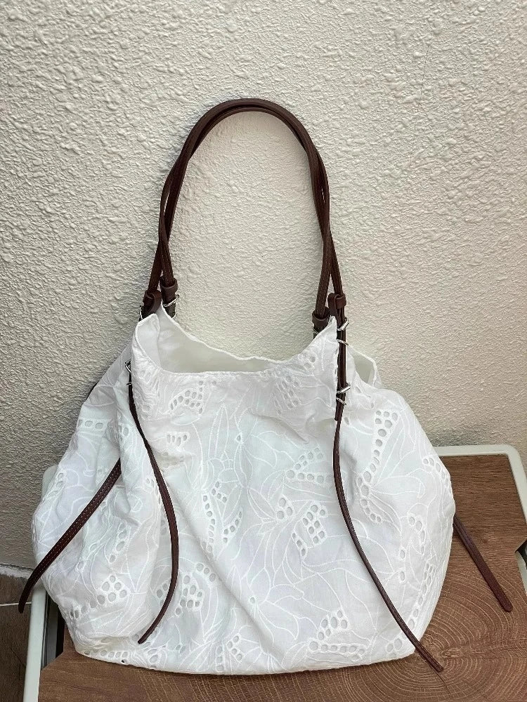 Qfdian Fashion Sweet Lace Embroidery Shoulder Bags Office Lady Fairy All Match Underarm Bag High-capacity Casual Women Handbags Korean