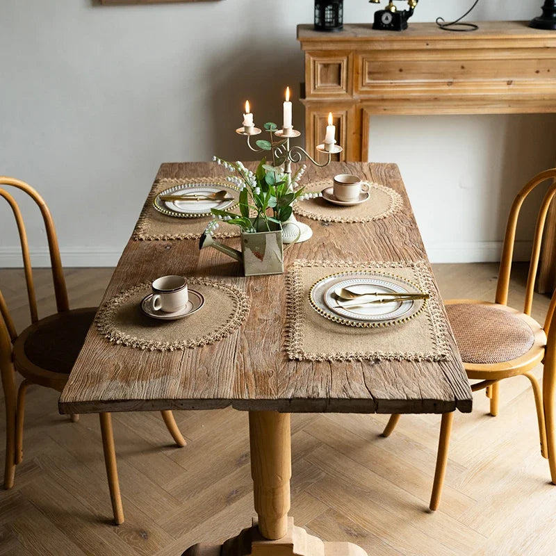 Qfdian Round Burlap Placemats Set of 4 Jute Rustic Place Mats for Dining Party Tables Heat Resistant Natural Farmhouse Table Mats Decor