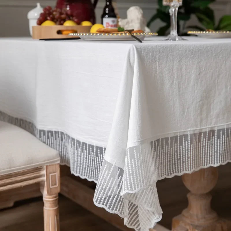 Qfdian White Lace Tablecloth French Style Meteor Shower Coffee Table Dressing Table Cover Cloth for Wedding Party Christmas Decorations