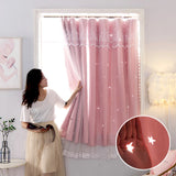 Qfdian Star Curtain Blackout Partition Window Hanging ring for Bedroom Living room With gauze pink Simple Decor curtain