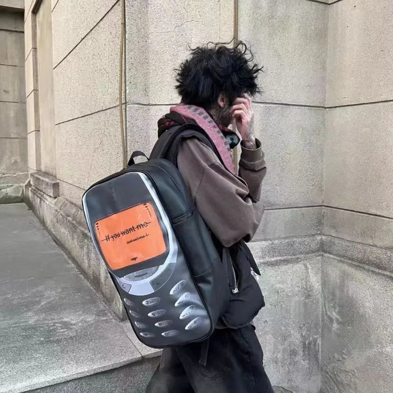 Qfdian 2025 Personality Vintage Telephone Bags Y2k Aesthetic Streetwear Women Students Schoolbags High-capacity Funny Ins Backpacks Men