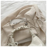 Qfdian Fashionable pleated handbag for women, Bow tie pendant ,fashionable shoulder bag, simple and stylish crossbody bag, chain trend