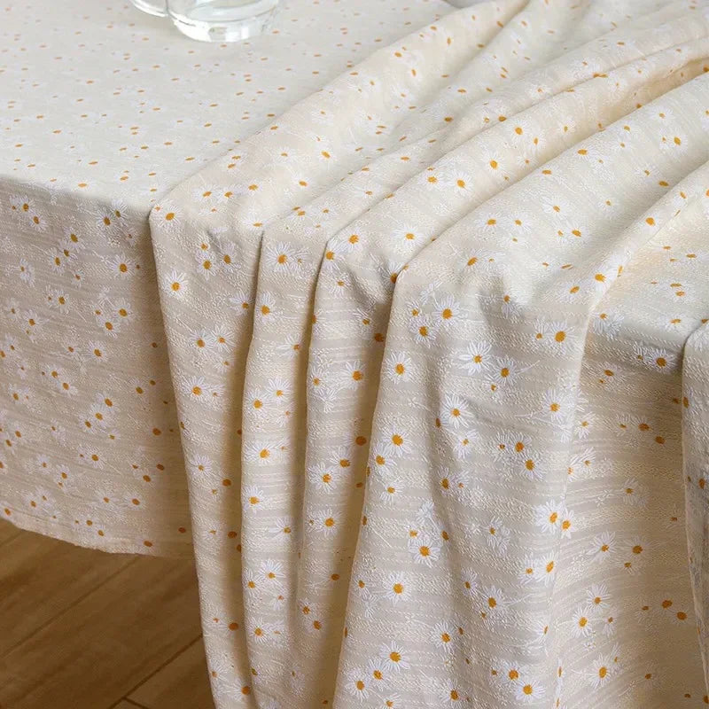 Qfdian Cotton Blend Tablecloth Beige Floral Printed Washable Farmhouse Table Cover for Wedding Party Living Room Baby Shower Decoration