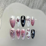 Qfdian Handmade Press on Nails Purple Fake Nails with Butterfly Sparkling False Nails Sweet Acrylic Full Cover Almond Nails