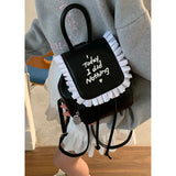Qfdian Sweet Y2k Aesthetic Girls Letter Embroidery Preppy Schoolbags Women Students All Match Ins Fashion Ruffled Chic Mini Backpacks