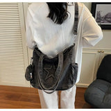 Qfdian Tote shoulder bag, frosted bag, commuter bag, women's retro, simple, large capacity, wear-resistant