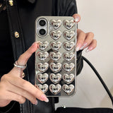 Qfdian Simple Stylish Silver Love Heart Phone Case For iPhone 11 12 13 14 15 16 Pro Max Glossy TPU Protective Back Cover