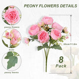 Qfdian 8 Packs Artificial Peonies Flowers Silk Peonies Flowers Fake Peonies Bouquet for Centerpiece Table Wedding Party Home Decor