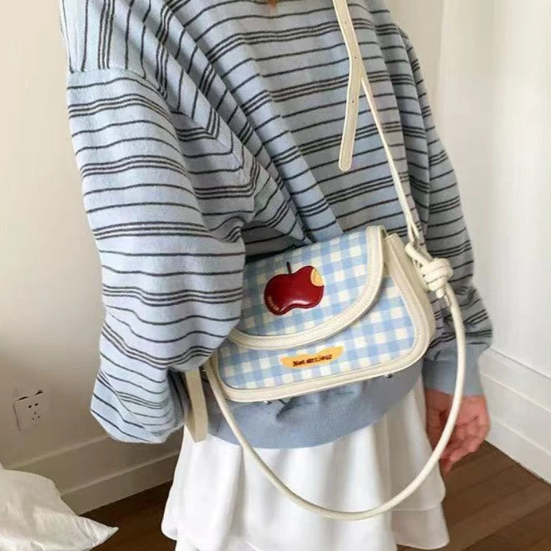 Qfdian Patchwork Contrast Color Plaid Underarm Bag Japanese Girls Kawaii Sweet Shoulder Handbags Y2k Women Fashion Chic Crossbody Bags