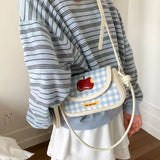 Qfdian Patchwork Contrast Color Plaid Underarm Bag Japanese Girls Kawaii Sweet Shoulder Handbags Y2k Women Fashion Chic Crossbody Bags