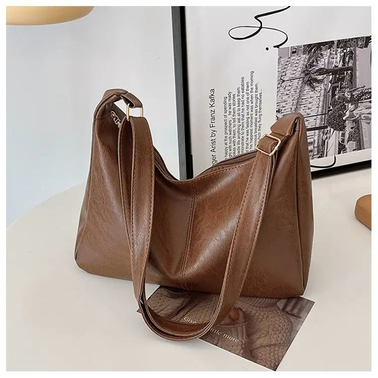 Qfdian Retro Patent Leather Shoulder Bag For Women Luxury Flap Crossbody Bag Casual Tote Bag Large Capacity Underarm Handbags And Purse
