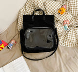 Qfdian Korean Vintage Transparent Casual Shoulder Bag Fashion Preppy Women Simple Backpacks Y2k Aesthetic All Match Handbags Crossbody