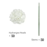 Qfdian 50 PCS Artificial Hydrangea Flowers Silk Hydrangea Heads for Wedding