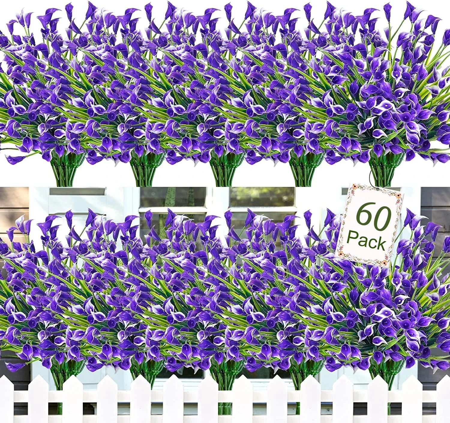 Qfdian 60 Bundles Artificial Flowers for Outdoor No Fade Fake Plastic Outside Flowers Faux Plants for Decoration Hanging Planters
