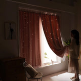 Qfdian Star Curtain Blackout Partition Window Hanging ring for Bedroom Living room With gauze pink Simple Decor curtain