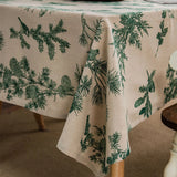 Qfdian Green Printed Pines Birds Tablecloths Rectangle Cotton Linen Table Cloth Table Cover for Kitchen Dining Tables Picnic Decoration