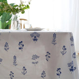 Qfdian Cotton Ruffle Tablecloth Rectangular Farmhouse Embroidery Floral Blue Table Covers for Kitchen Living Room Outdoor Wedding Decor
