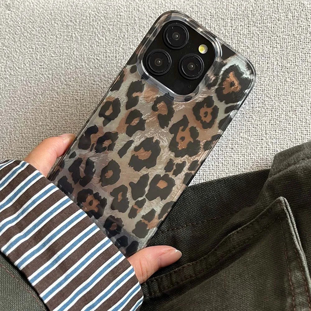 Qfdian Retro Leopard Print Smooth Pattern Mobile Phone Protective Case for iPhone 16 15 14 13 12 Pro Max Shockproof Protection Cover