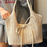 Qfdian Large capacity simple casual armpit bag, fashionable woven bag, beach shoulder bag